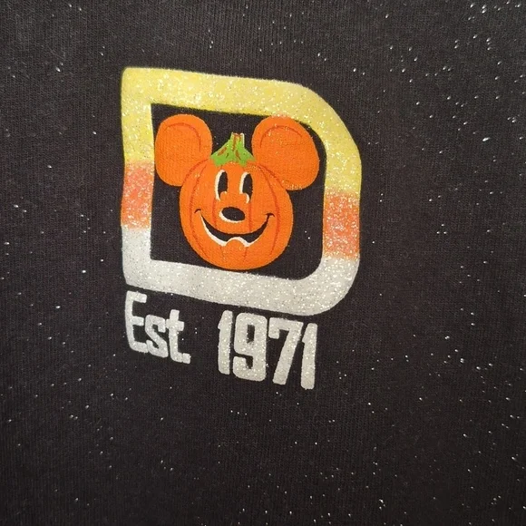 Walt Disney World Black Halloween Candy Corn Spirit Jersey Glitter Sweatshirt - Picture 3 of 5